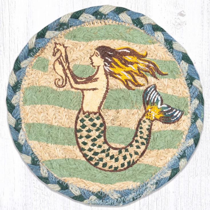 7" Mermaid Seahorse Large Round Coasters by Phyllis Stevens, Set of 4