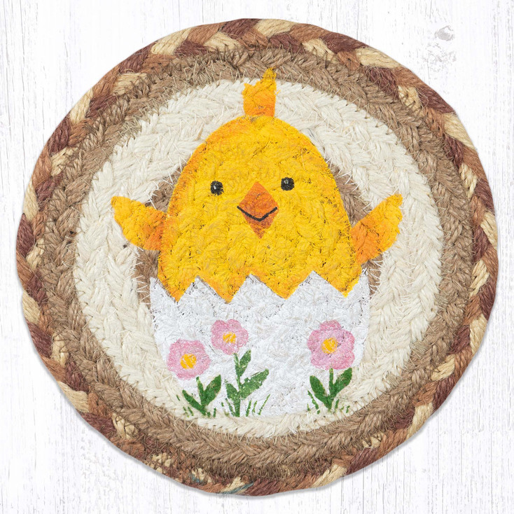 Easter Chick Large Round Jute Coaster by Suzanne Pienta