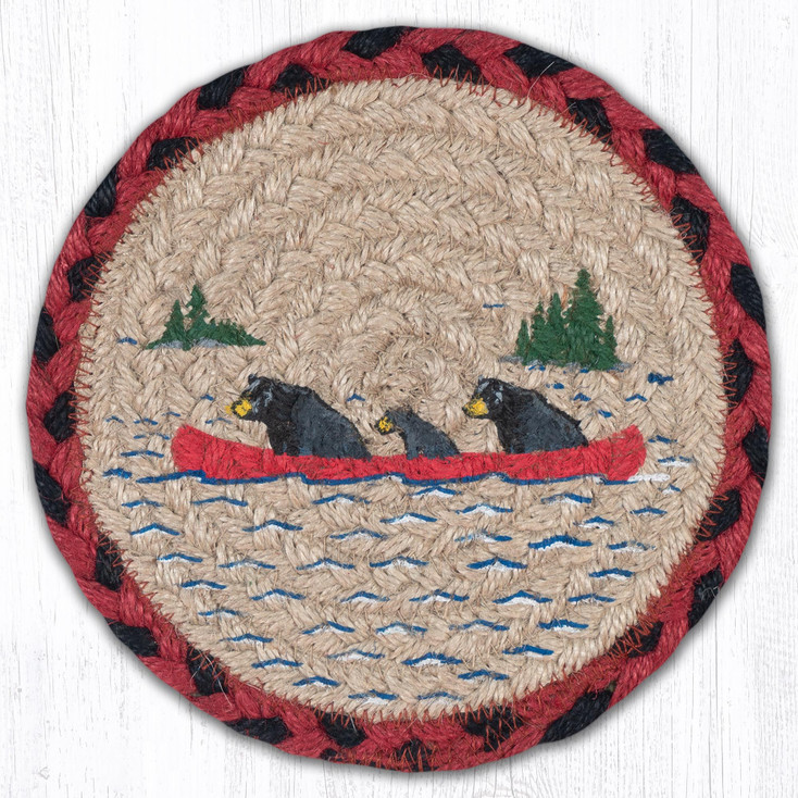 7" Bears in Canoe Large Round Coasters by Harry W. Smith, Set of 4