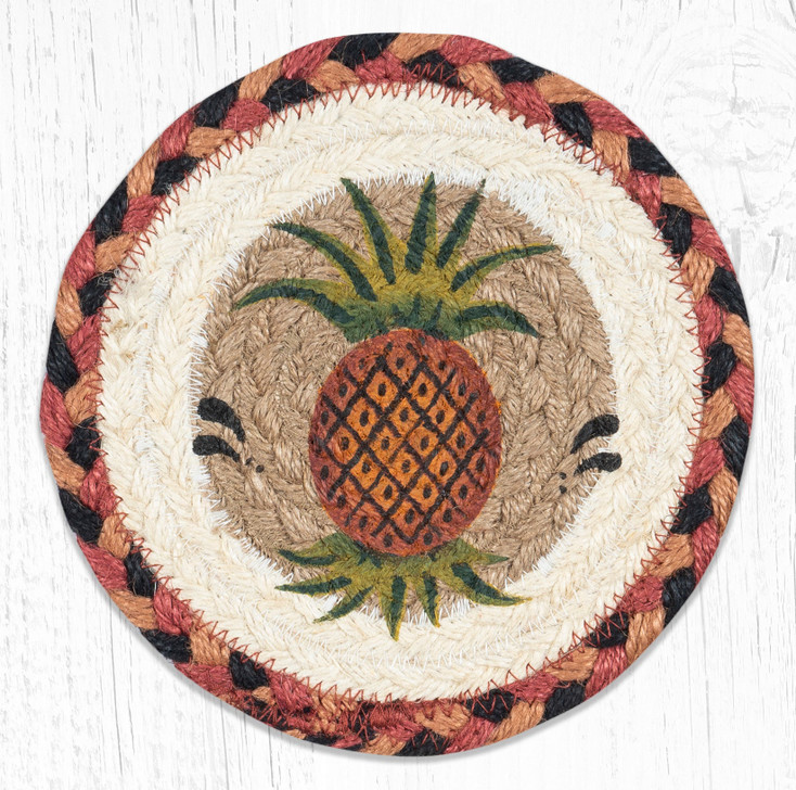 Pineapple Large Round Jute Coaster by Susan Burd