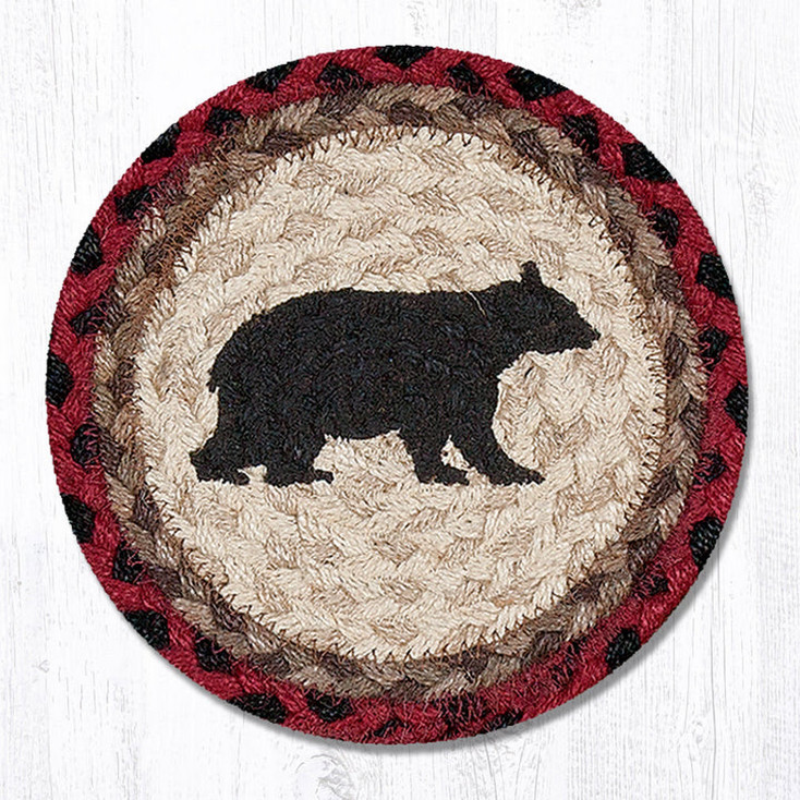 Cabin Bear Large Round Jute Coaster by Sandy Clough