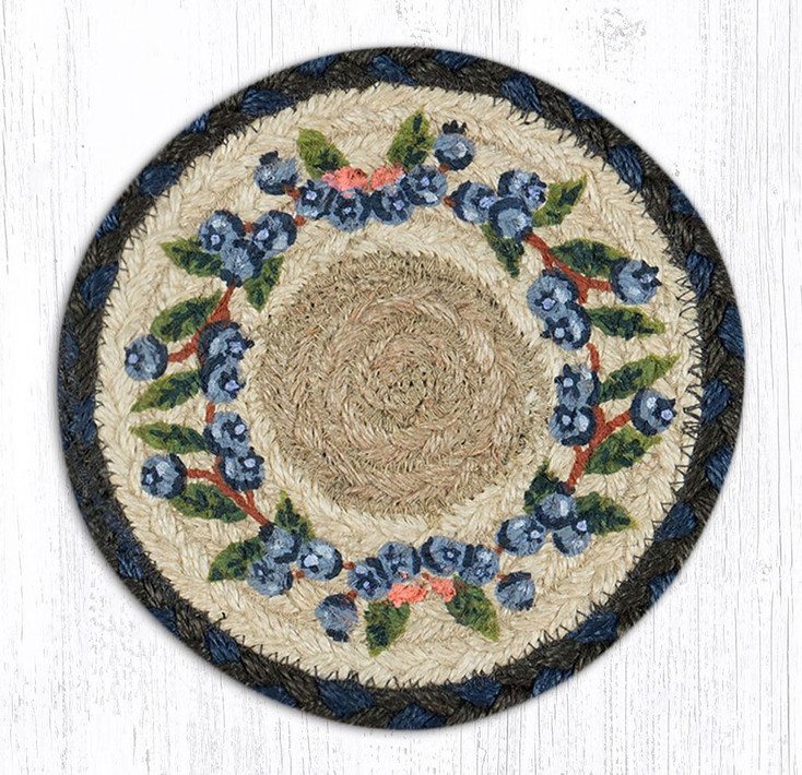 Blueberry Vine Large Round Jute Coaster by Harry W Smith