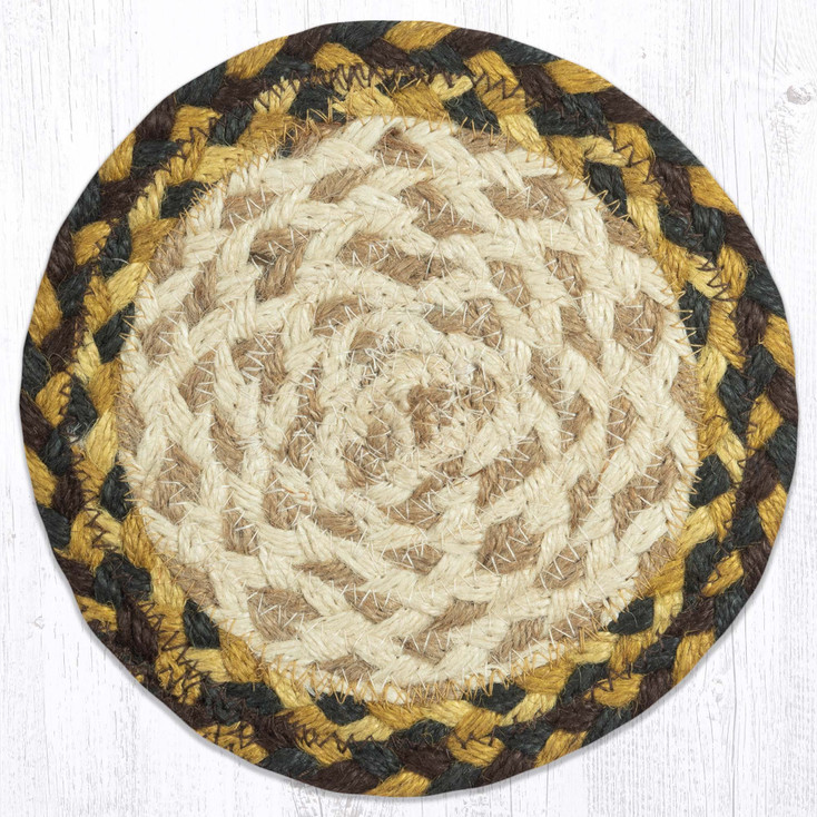 7" Fir/Ivory Jute Large Round Coasters, Set of 4