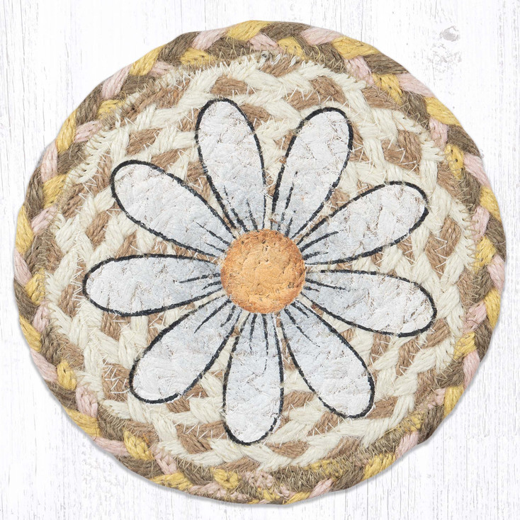 Daisy Large Round Jute Coaster by Suzanne Pienta