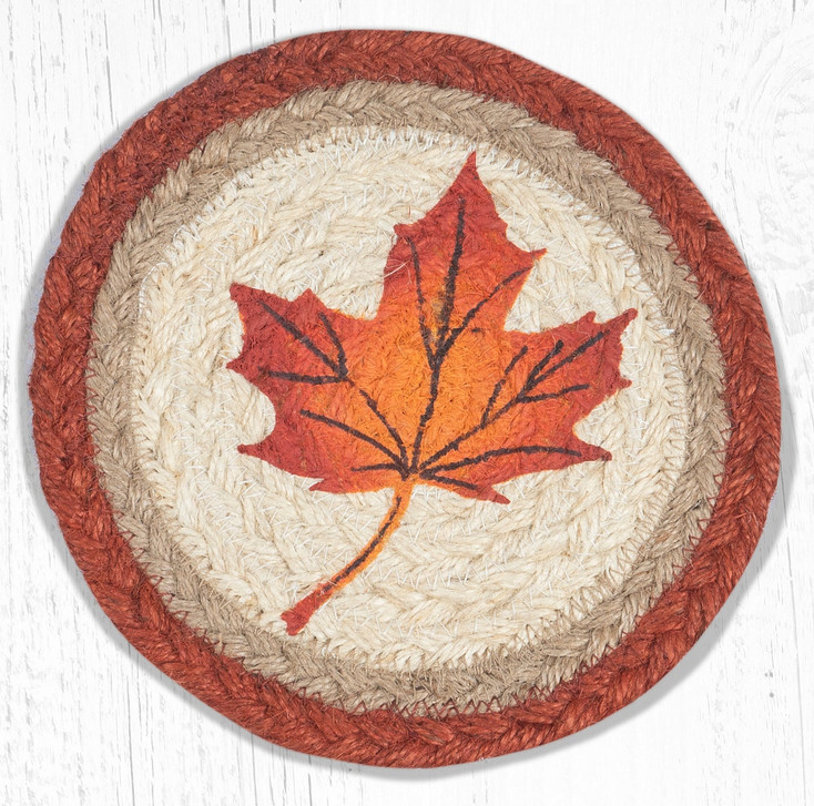 Maple Leaf Large Round Jute Coaster