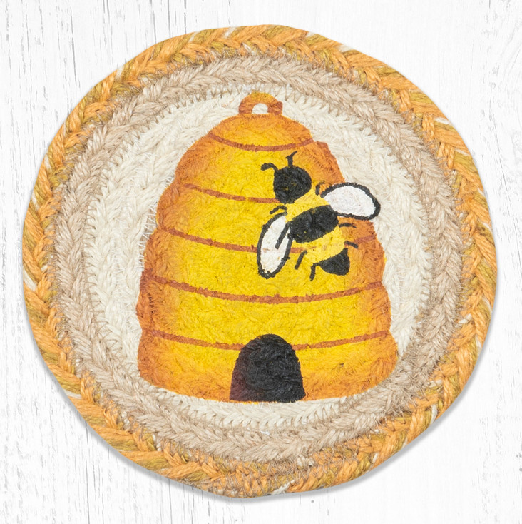 Beehive Large Round Jute Coaster by Suzanne Pienta