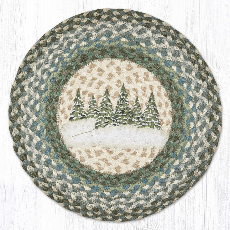 15.5" Holiday Village Trees Braided Jute Round Chair Pad by Sandy Clough, Set of 2