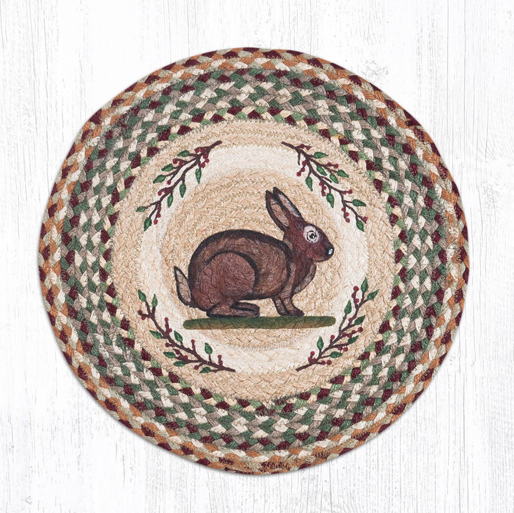 15.5" Vintage Rabbit Braided Jute Round Chair Pad by Susan Burd, Set of 2