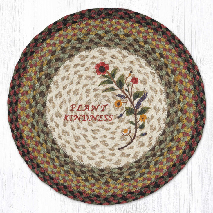 15.5" Plant Kindness Braided Jute Round Chair Pad by Susan Burd, Set of 2