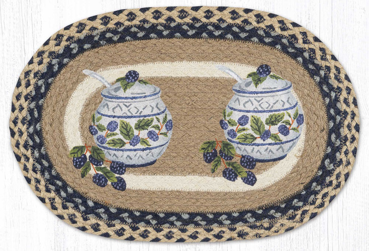 Jam Jar Blackberry Braided Jute Oval Placemats by Harry W. Smith, Set of 2