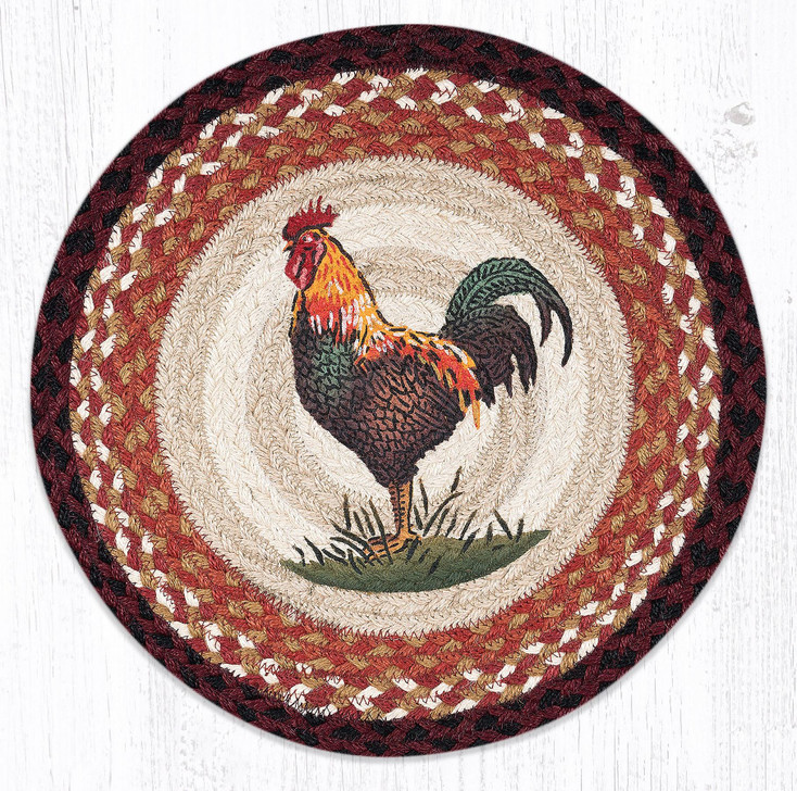 Rustic Rooster Printed Jute Round Placemats by Fern Spackman, Set of 2