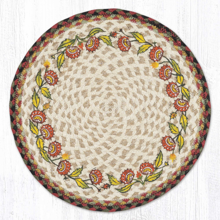 Holiday Floral Printed Jute Round Placemats by Phyllis Stevens, Set of 2