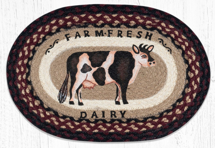 Farmhouse Cow Braided Jute Oval Placemats by Susan Burd, Set of 2