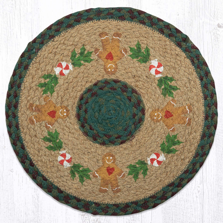 Gingerbread Man Jute Round Placemat by Suzanne Pienta