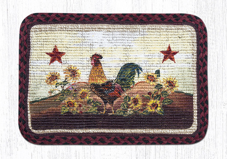 Morning Rooster Wicker Weave Jute Rectangle Placemat by Sandy Clough, Set of 2