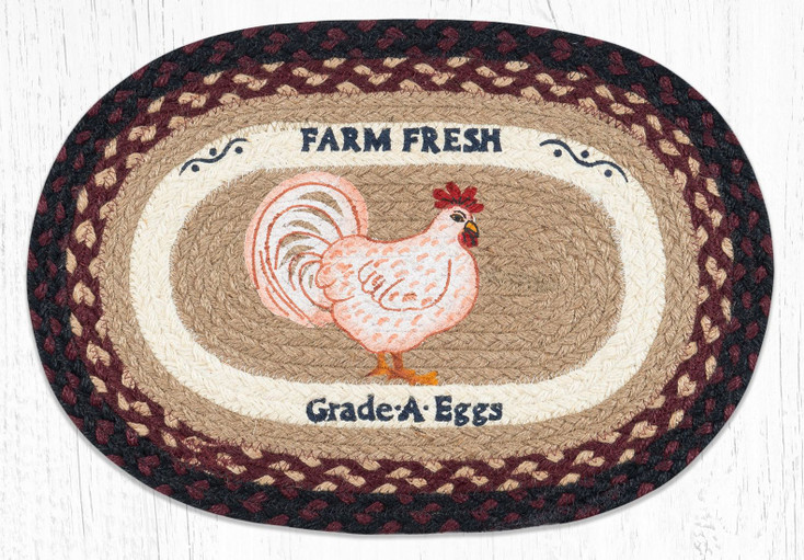 Farmhouse Chicken Braided Jute Oval Placemats by Susan Burd, Set of 2