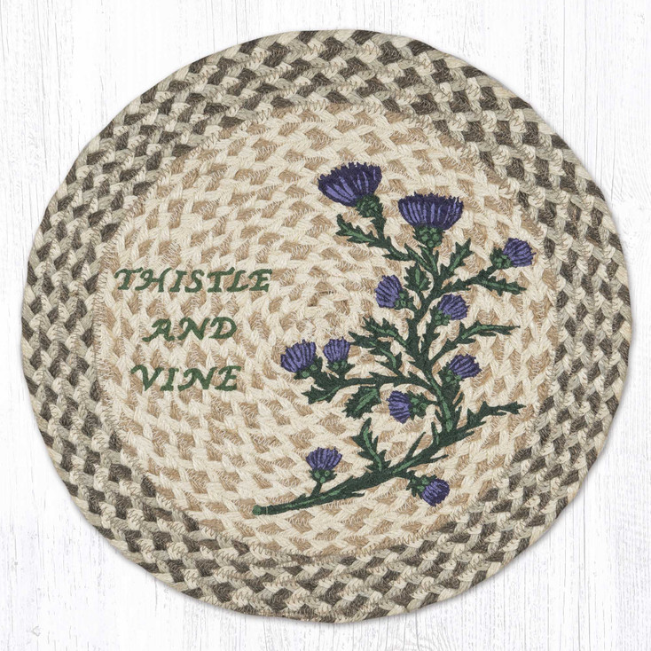 Thistle & Vine Printed Jute Round Placemats by Susan Burd, Set of 2