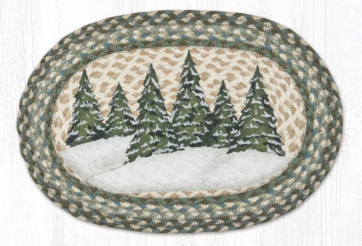 Holiday Village Trees Jute Oval Placemat by Sandy Clough