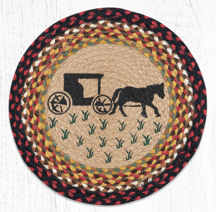 Amish Buggy Printed Jute Round Placemats, Set of 2