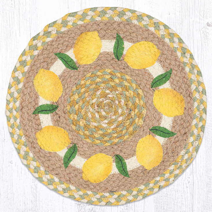 Lemon Printed Jute Round Placemat by Suzanne Pienta
