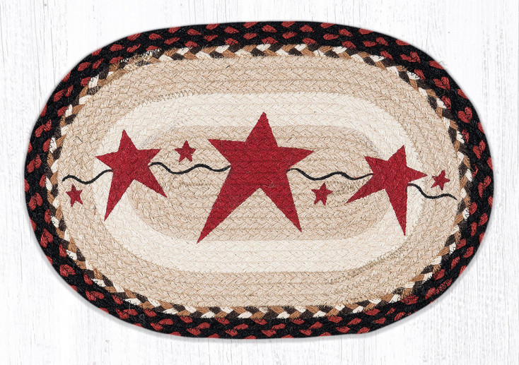 Primitive Star Burgundy Braided Jute Oval Placemats by Susan Burd, Set of 2