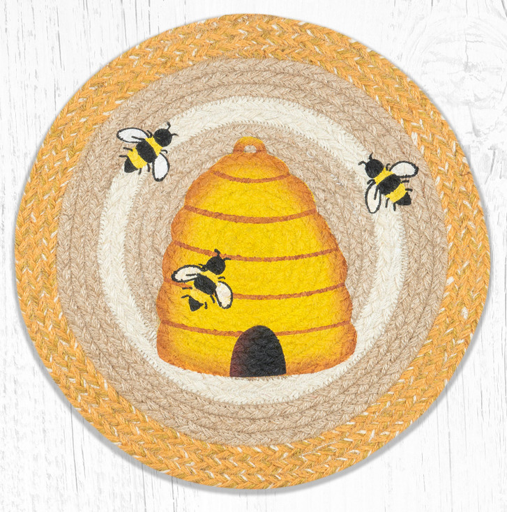 Beehive Printed Jute Round Placemats by Suzanne Pienta, Set of 2