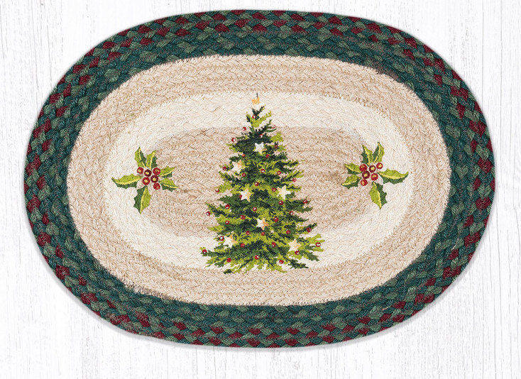 Christmas Joy Tree Braided Jute Oval Placemats by Sandy Clough, Set of 2