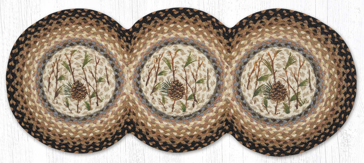 15" x 36" Pinecone Printed Jute Tri Circle Table Runner