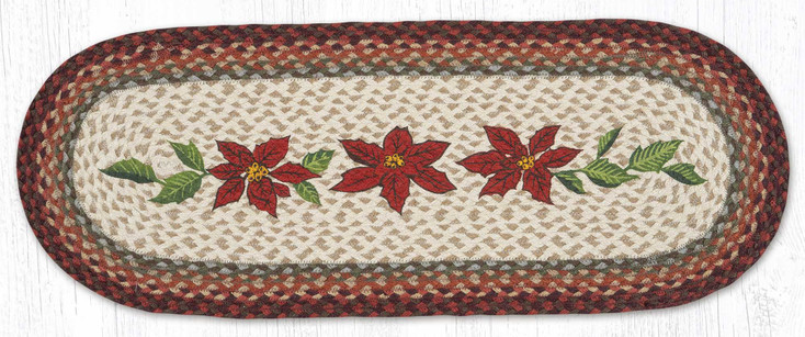 13" x 36" Primitive Poinsettia Braided Jute Oval Table Runner by Susan Burd