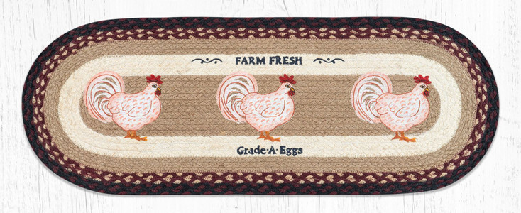 13" x 36" Farmhouse Chicken Braided Jute Oval Table Runner by Susan Burd