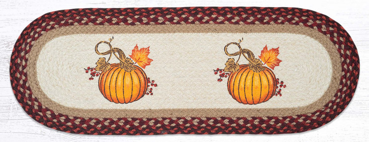 13" x 36" Autumn Pumpkin Braided Jute Oval Table Runner by Harry W. Smith