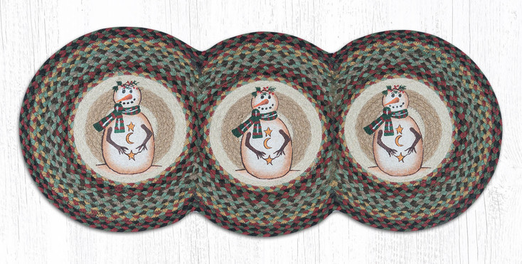 15" x 36" Moon & Star Snowman Printed Jute Tri Circle Table Runner by Susan Burd