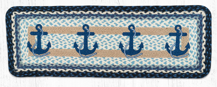 13" x 36" Navy Anchor Printed Jute Rectangle Table Runner by Harry W. Smith