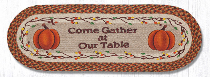 13" x 36" Come Gather at Our Table Braided Jute Oval Table Runner by Susan Burd