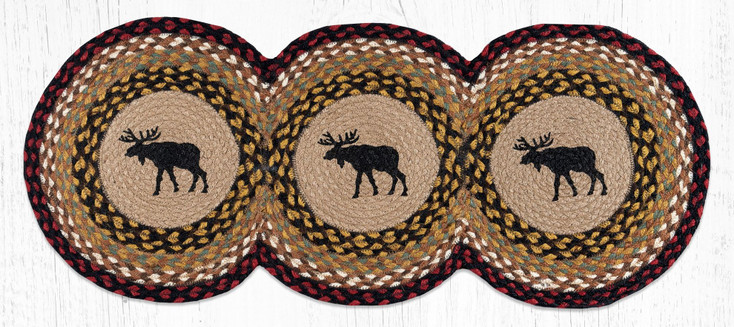 15" x 36" Black Moose Printed Jute Tri Circle Table Runner