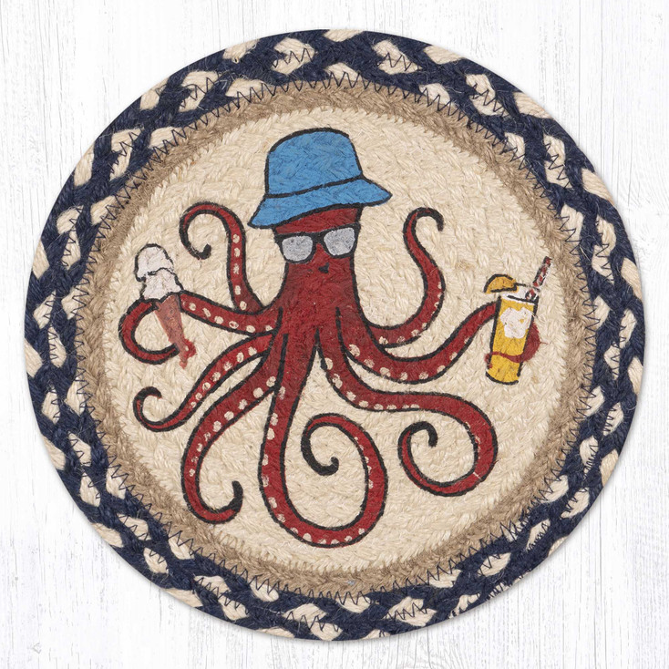 Octopus Garden Jute Round Trivet by Suzanne Pienta