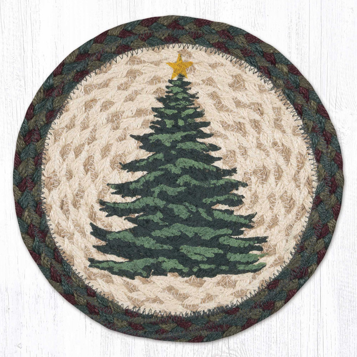 10" Holiday Tree Printed Jute Round Trivet by Sandy Clough, Set of 2