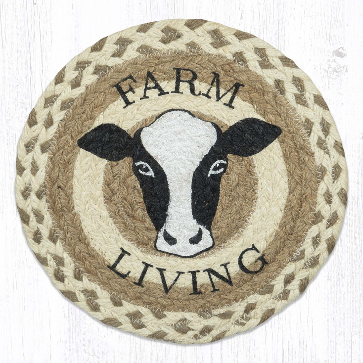 Farm Living Cow Jute Round Trivet by Suzanne Pienta