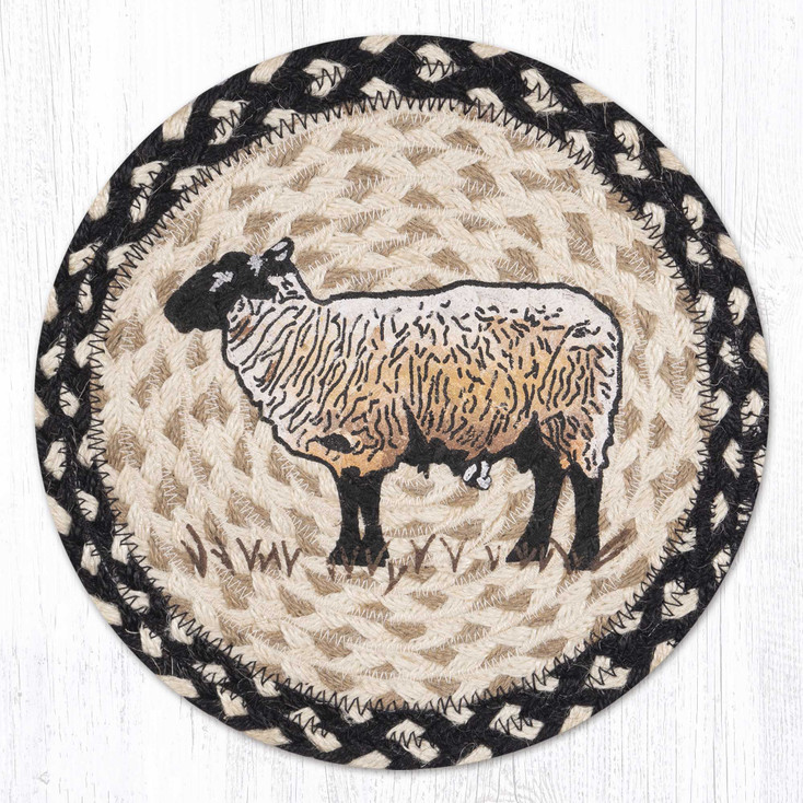 10" Lamb Patch Printed Jute Round Trivet by Harry W. Smith, Set of 2