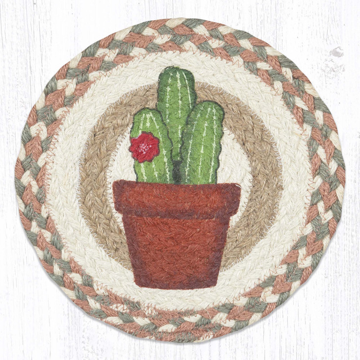 Cacti 2 Printed Jute Round Trivet by Suzanne Pienta