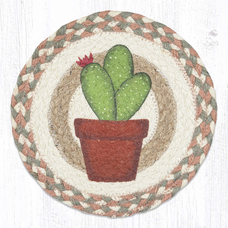 10" Cacti 1 Printed Jute Round Trivet by Suzanne Pienta, Set of 2