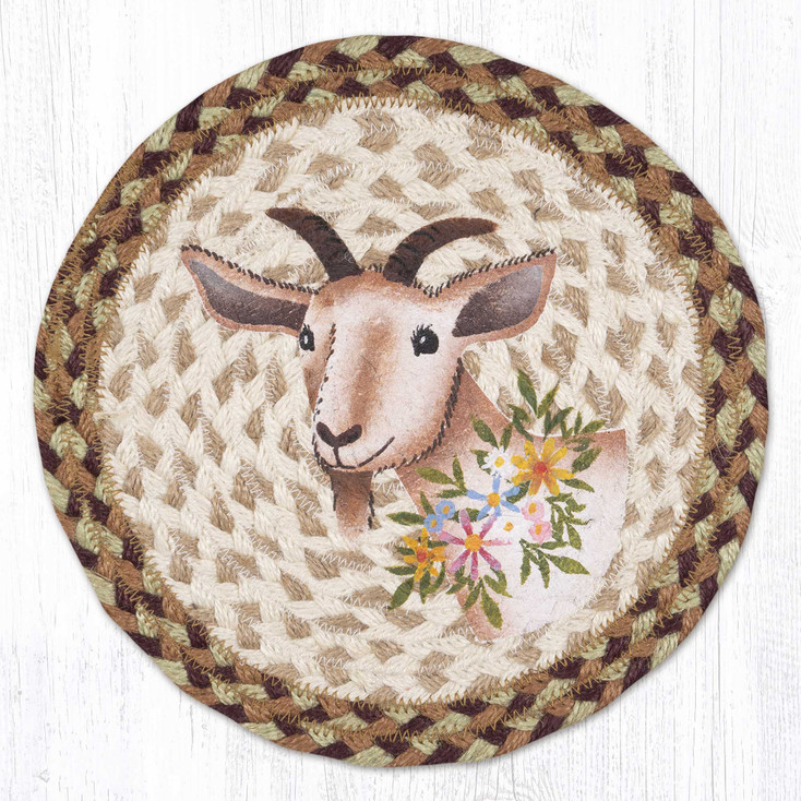 10" Nanny Goat Printed Jute Round Trivet by Suzanne Pienta, Set of 2