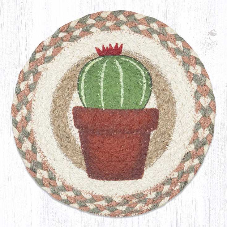 10" Cacti 3 Printed Jute Round Trivet by Suzanne Pienta, Set of 2