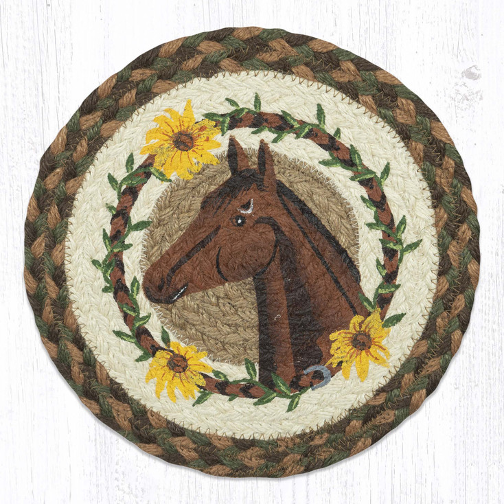 Brown Horse Daisy Jute Round Trivet by Suzanne Pienta