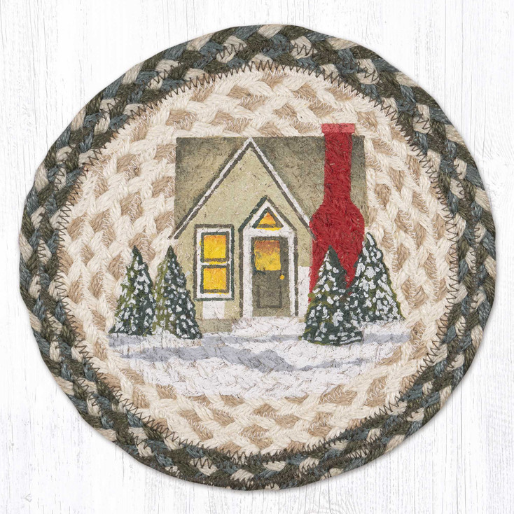 10" Holiday Village 1 Printed Jute Round Trivet by Sandy Clough, Set of 2