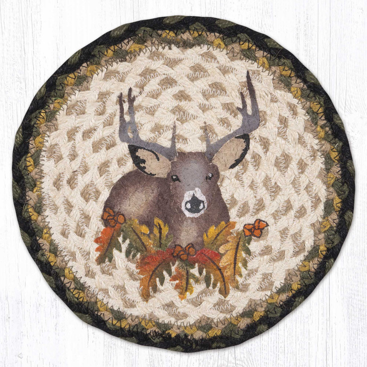 Deer Floral Printed Jute Round Trivet by Jan Harless