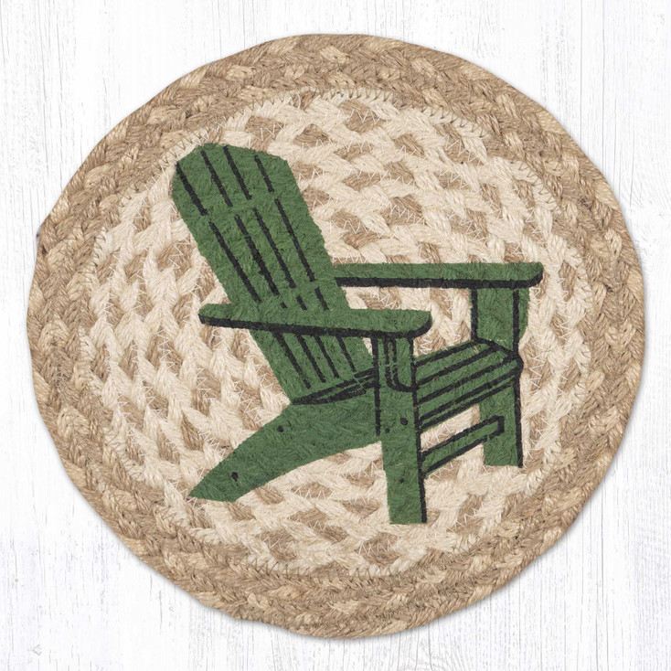10" Adirondack Chair Printed Jute Round Trivet by Harry W. Smith, Set of 2