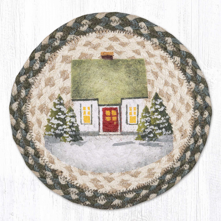 10" Holiday Village 2 Printed Jute Round Trivet by Sandy Clough, Set of 2