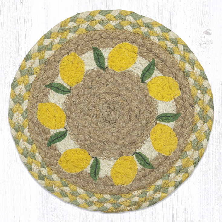 10" Lemon Printed Jute Round Trivet by Suzanne Pienta, Set of 2