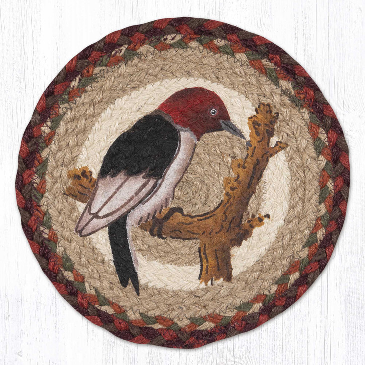 Woodpecker Printed Jute Round Trivet by Phyllis Stevens